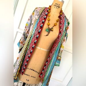 JONNY WAS silk REVERSIBLE kimono, butterflies, floral. Beading on trim